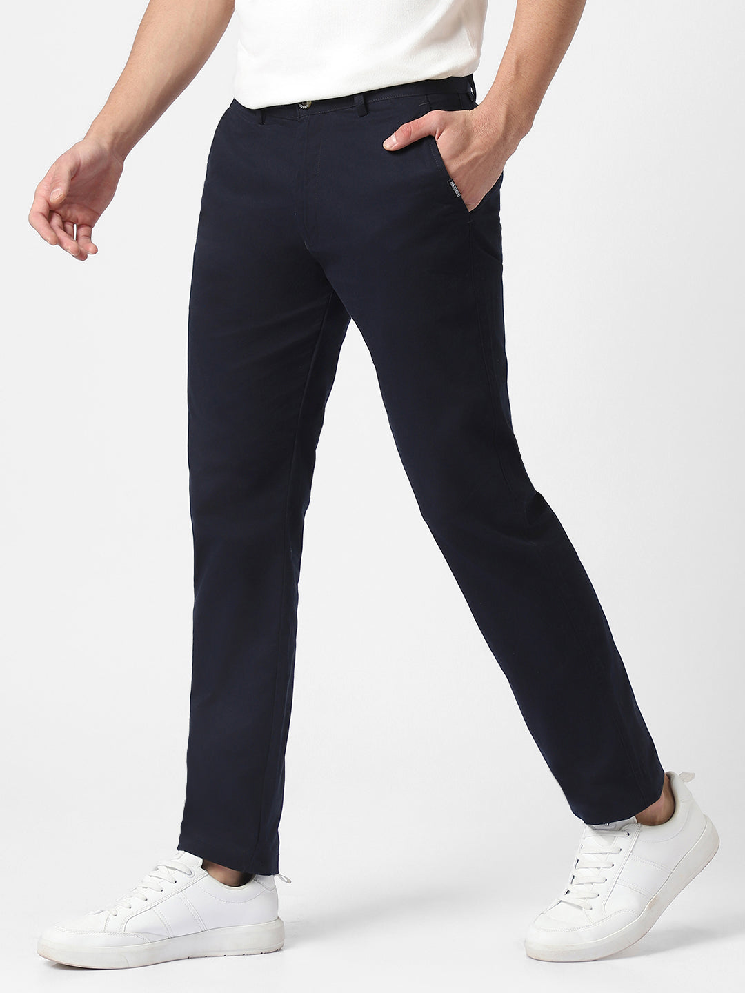 Men's Dark Blue Cotton Slim Fit Casual Chinos Trousers
