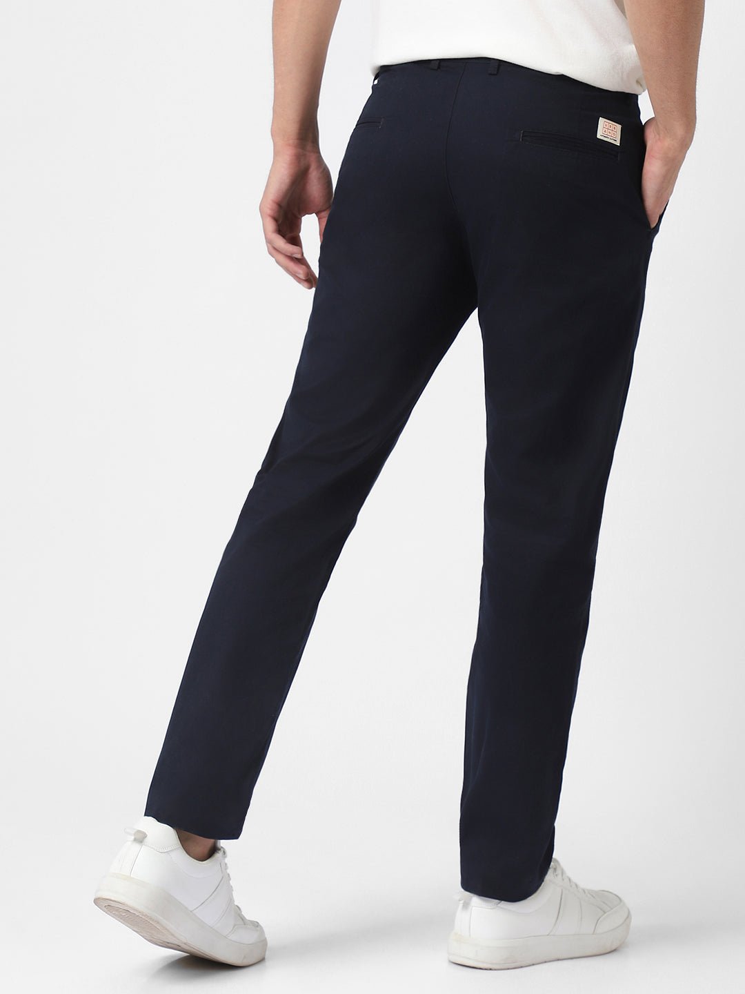 Men's Dark Blue Cotton Slim Fit Casual Chinos Trousers