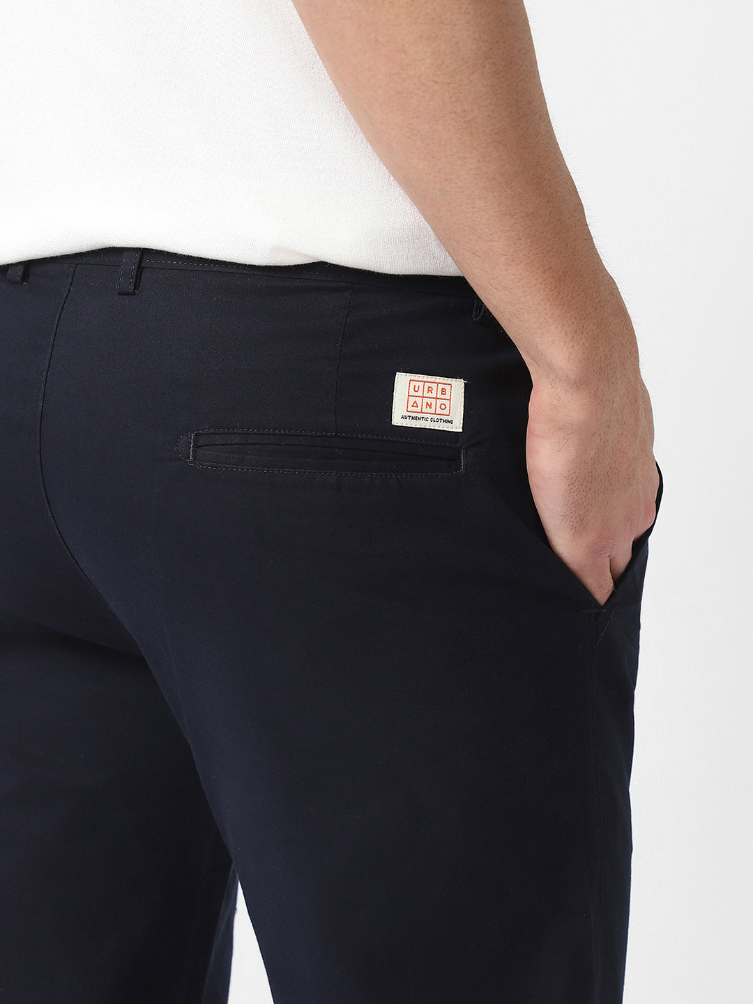 Men's Dark Blue Cotton Slim Fit Casual Chinos Trousers