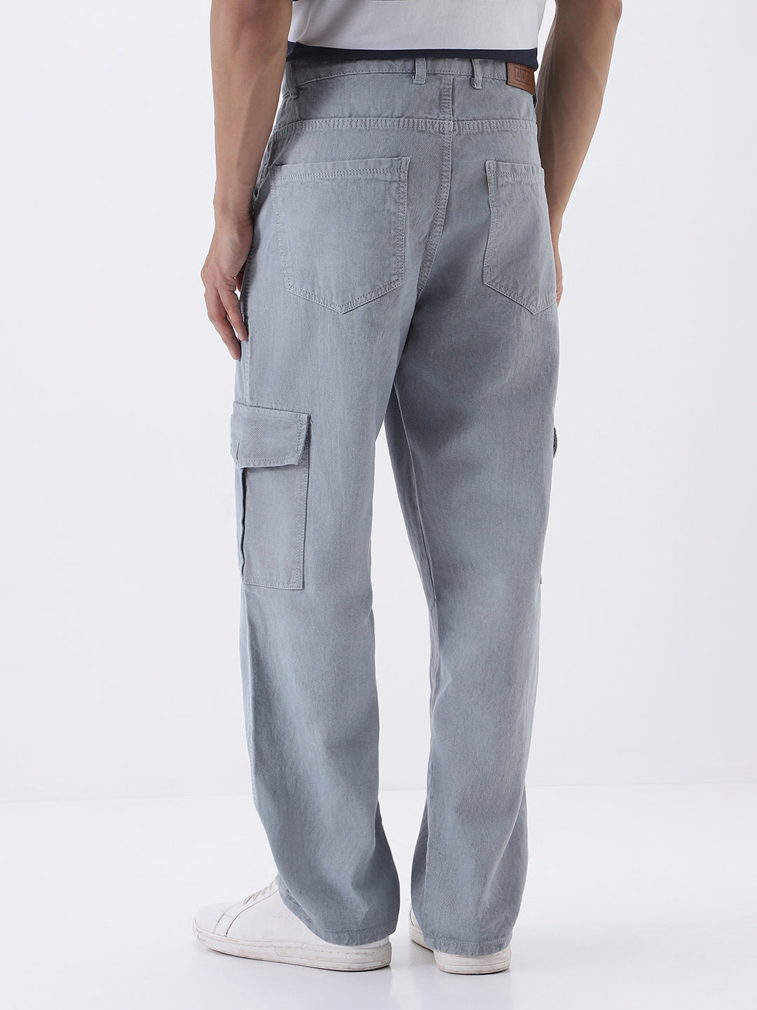 Men's Ice Grey Loose Fit Cargo Jeans with 6 Pockets Non-Stretchable