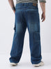 Plus Men's Blue Loose Fit Cargo Carpenter Jeans With 6 Pockets Non-Stretchable
