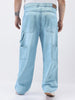 Plus Men's Ice Blue Loose Fit Cargo Carpenter Jeans With 6 Pockets Non-Stretchable