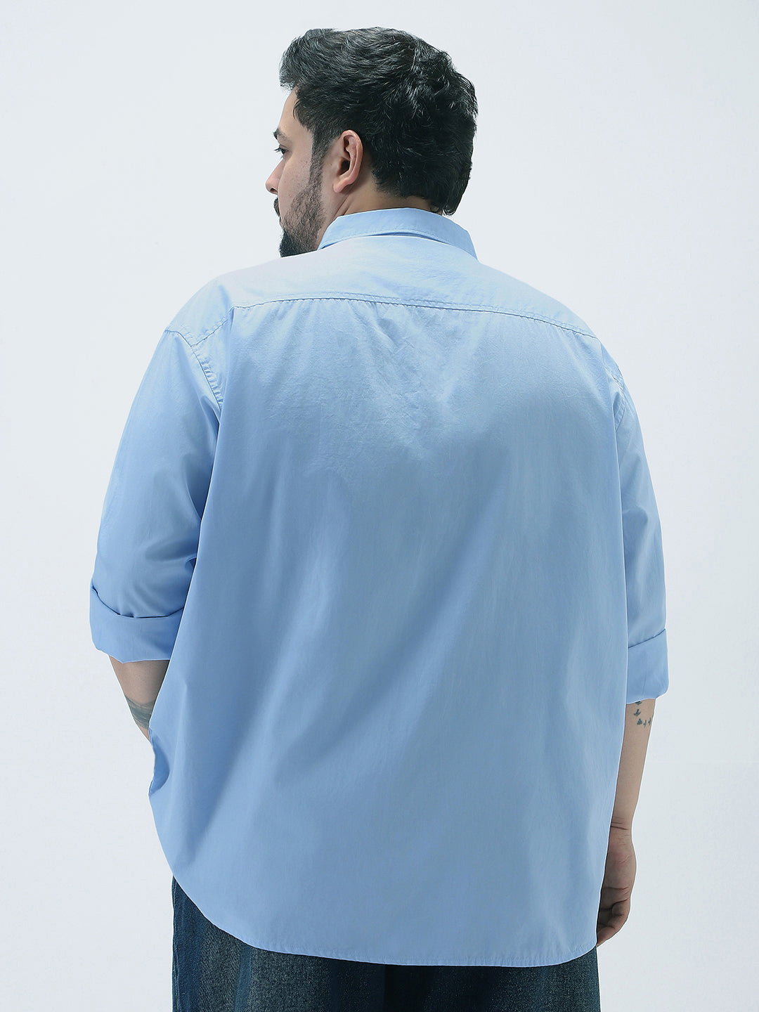 Plus Men's Light Blue Cotton Full Sleeve Regular Fit Casual Solid Shirt