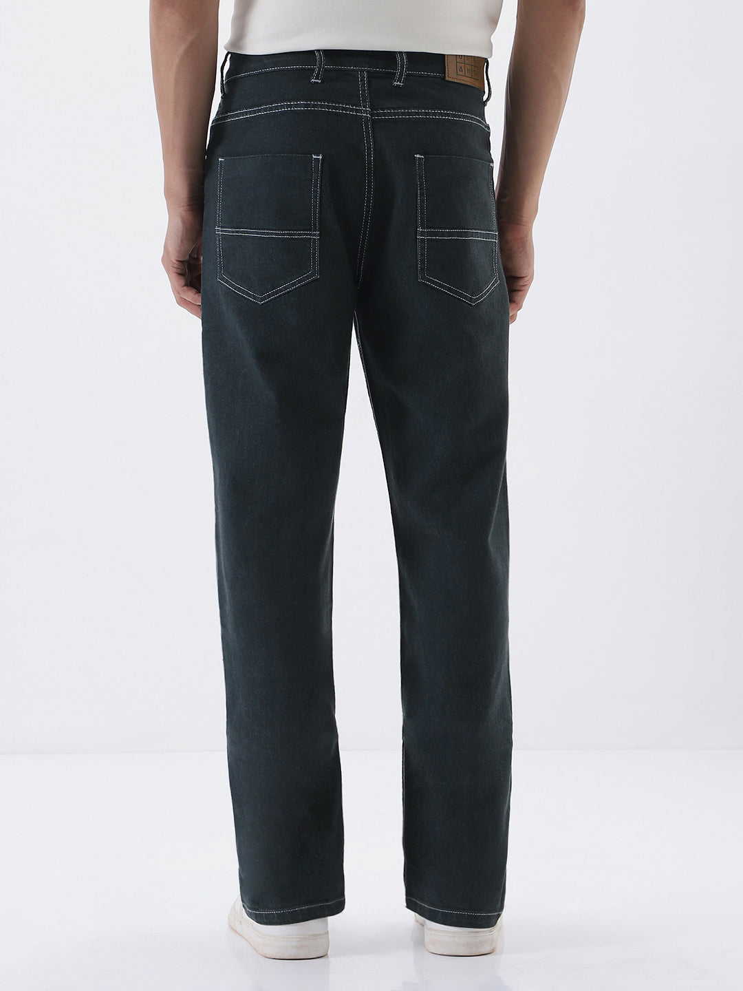 Men's Dark Grey Straight Fit Washed Jeans Stretchable