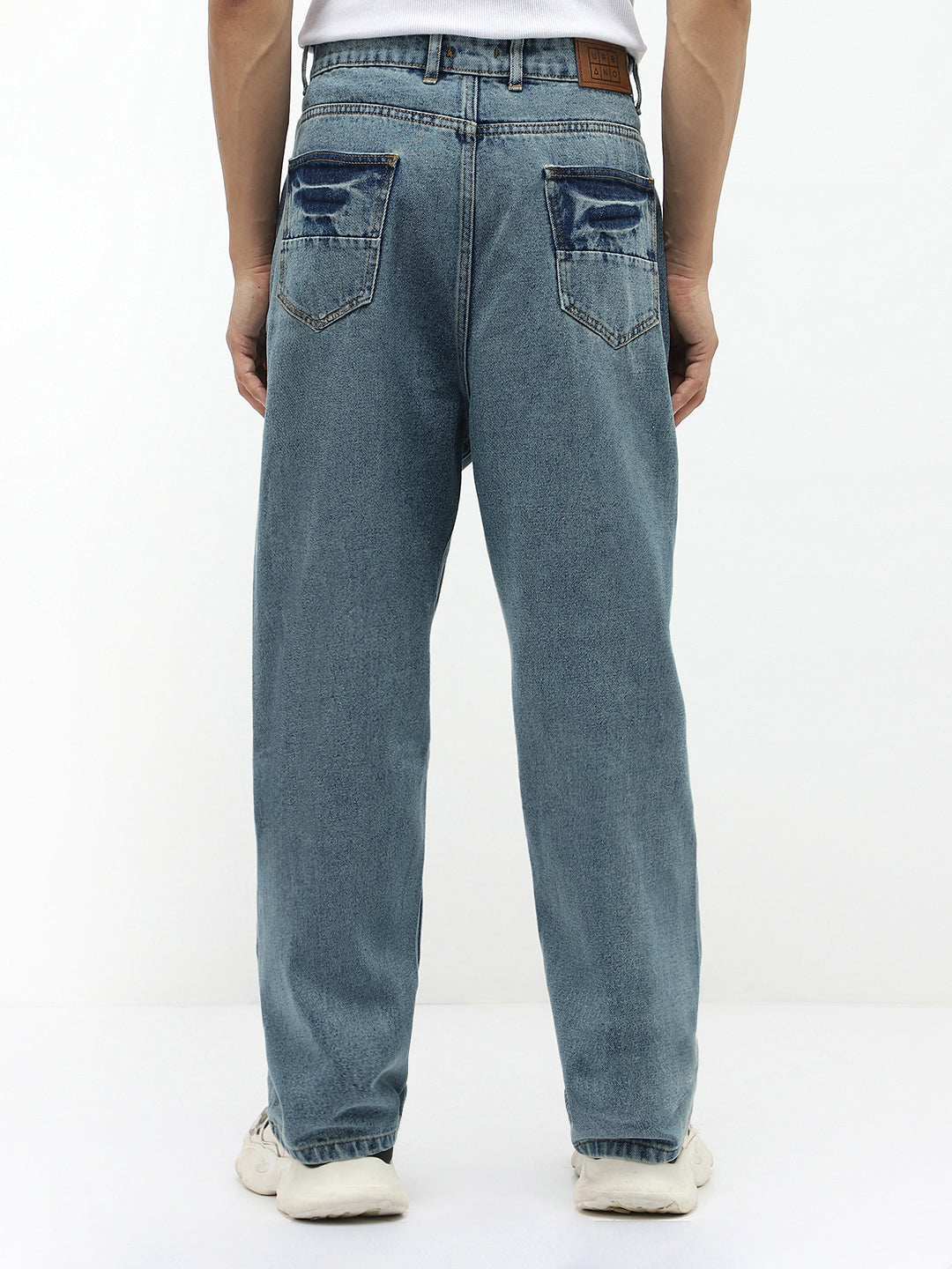 Men's Light Blue  Loose Baggy Fit Washed Jeans Non-Stretchable