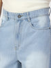 Men's Ice Blue Loose Baggy Fit Washed Distressed/Torn Jeans Non-Stretchable