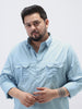 Plus Men's Light Blue Cotton Full Sleeve Regular Fit Casual Solid Shirt