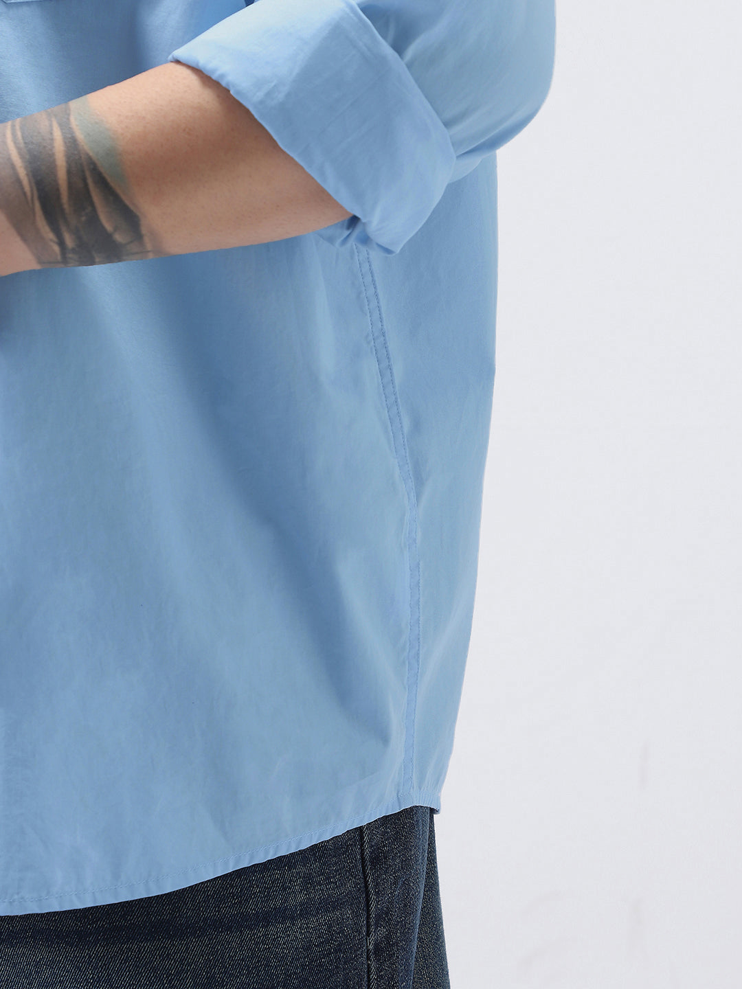 Plus Men's Light Blue Cotton Full Sleeve Regular Fit Casual Solid Shirt