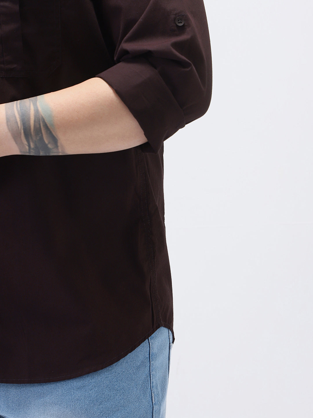 Plus Men's Cocoa Cotton Full Sleeve Regular Fit Casual Solid Shirt