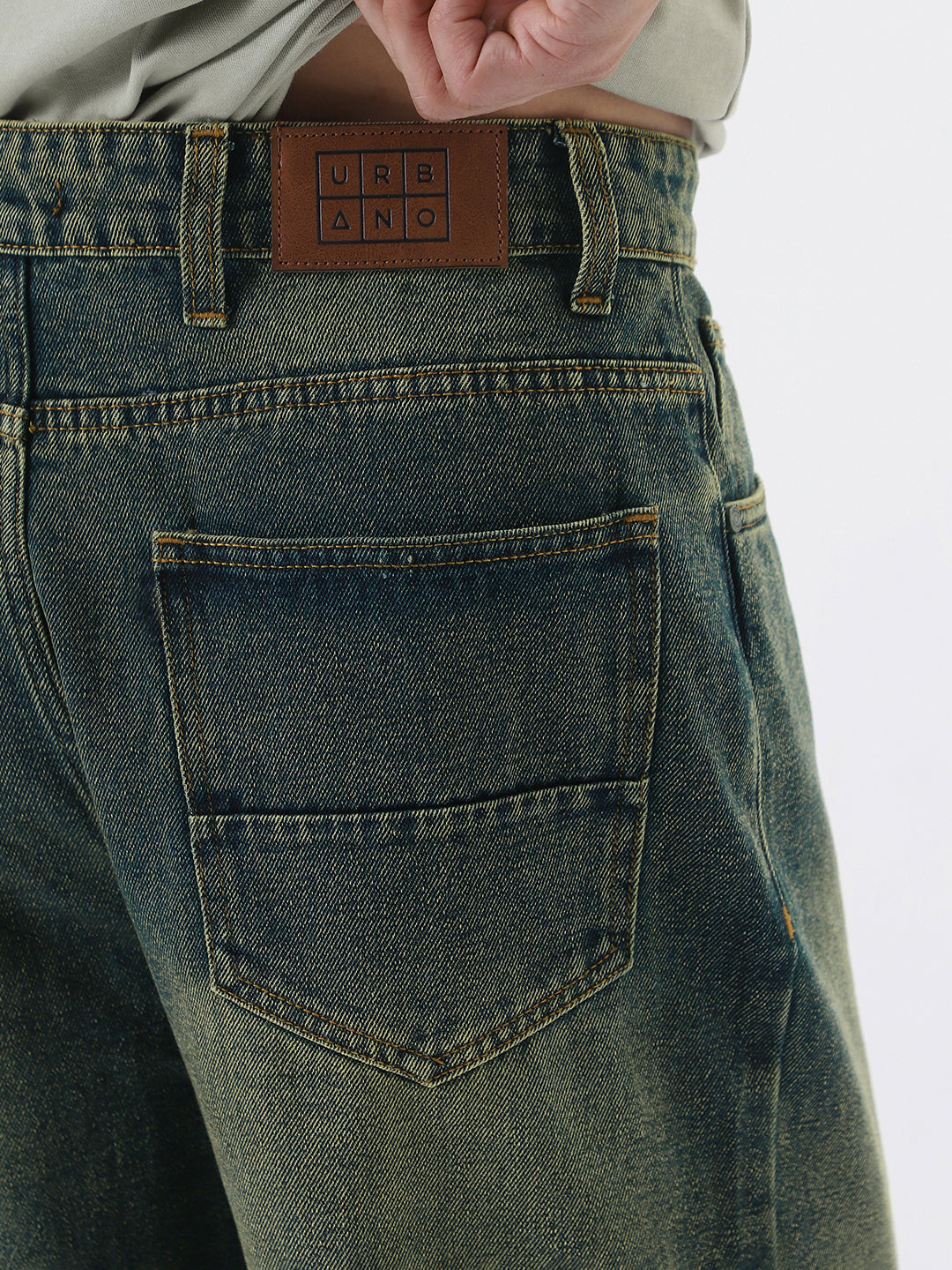 Men's Blue Loose Baggy Fit Heavy Washed Jeans Non-Stretchable