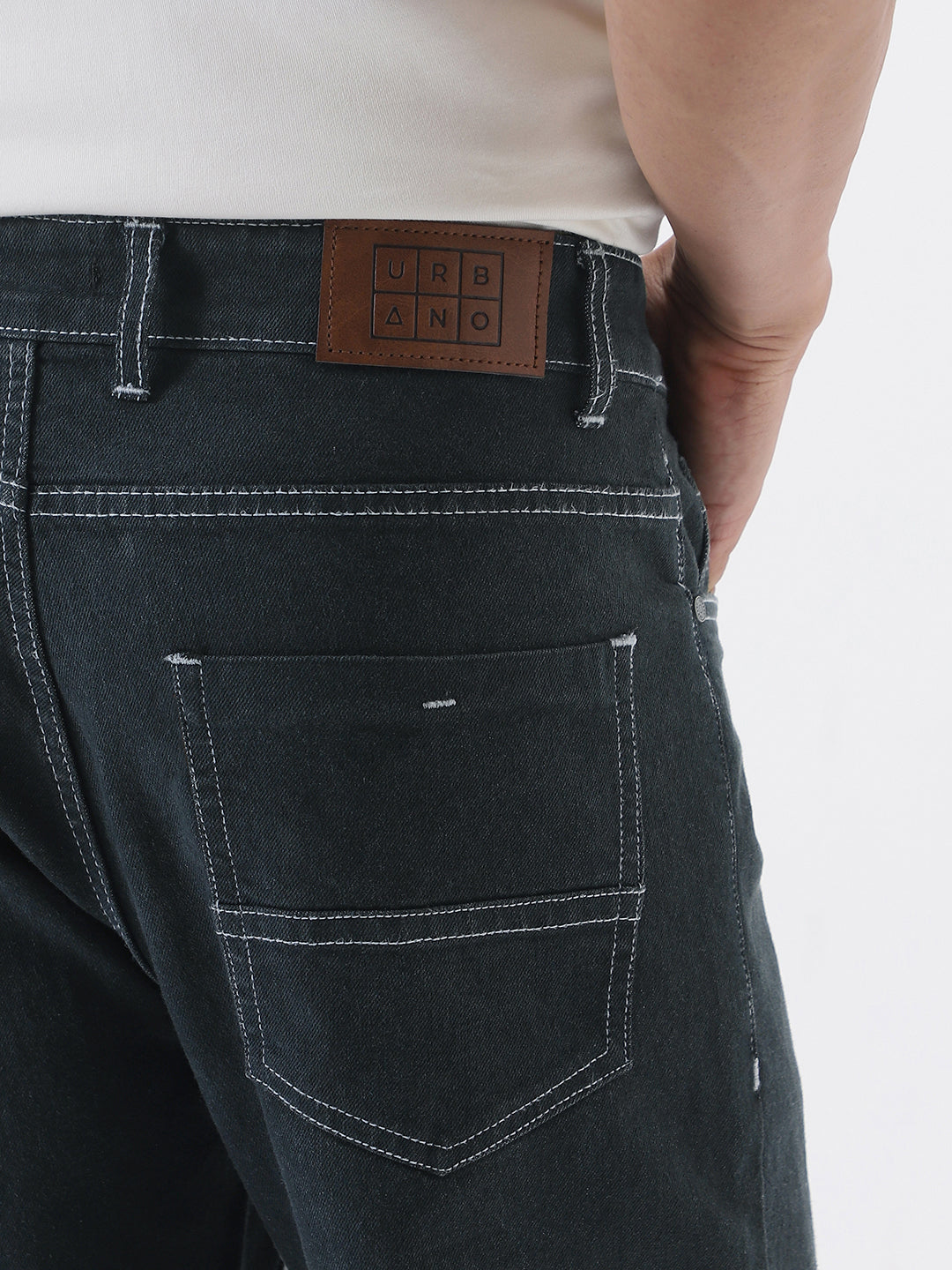 Men's Dark Grey Straight Fit Washed Jeans Stretchable