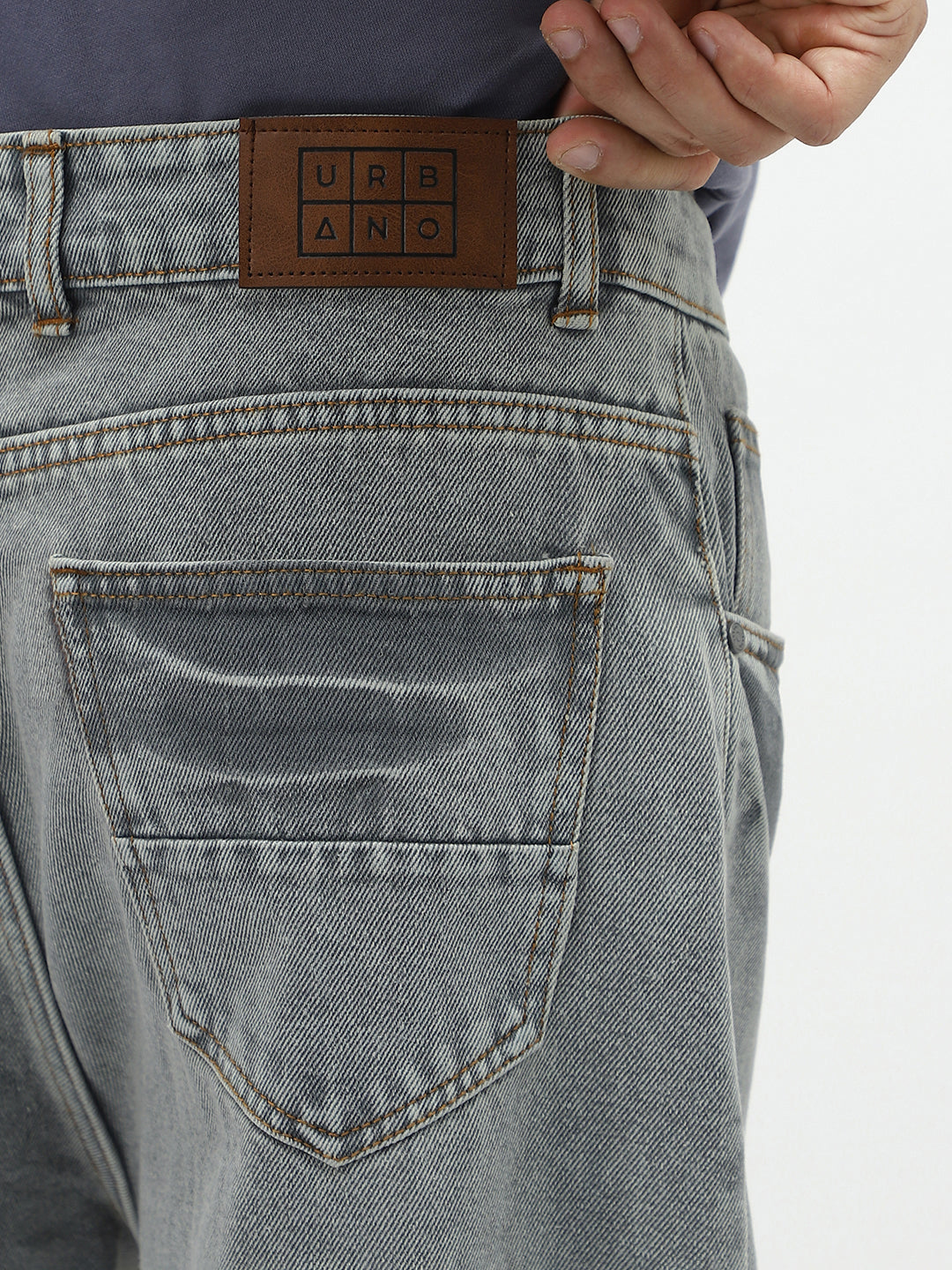 Men's Ice Grey Loose Baggy Fit Washed Jeans Non-Stretchable