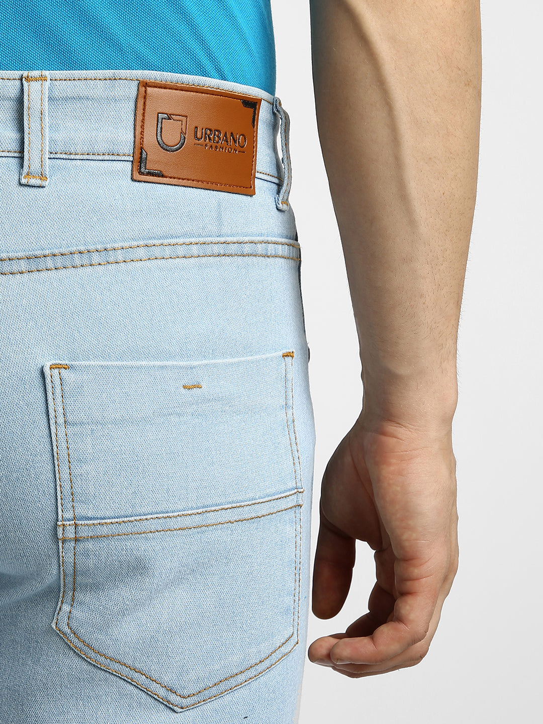 Men's Ice Blue Regular Fit Washed Jeans Stretchable