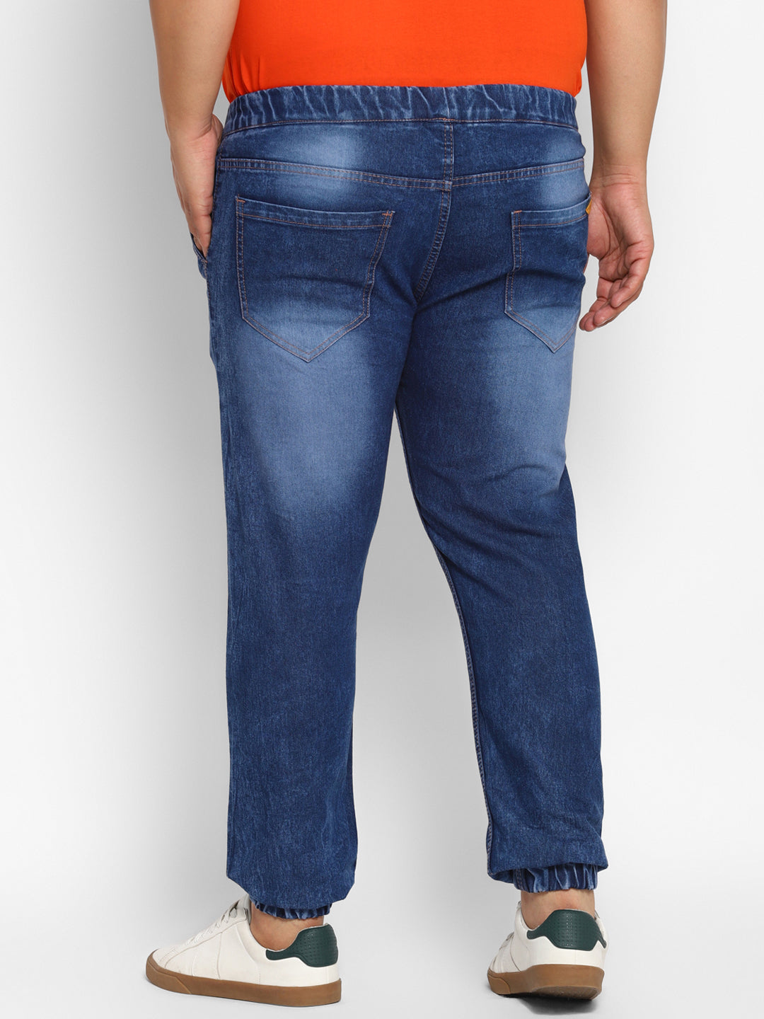Plus Men's Dark Blue Regular Fit Washed Jogger Jeans Stretchable