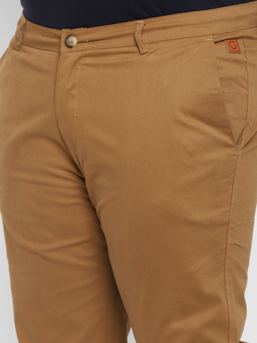 Plus Men's Dark Khaki Cotton Regular Fit Casual Chinos Trousers Stretch
