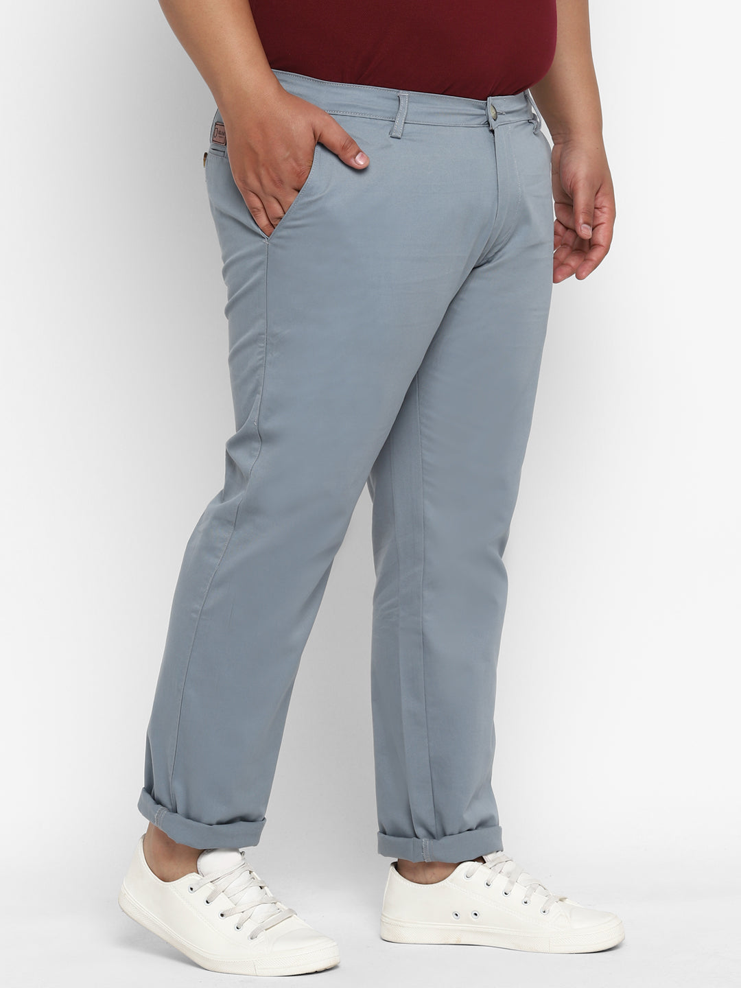 Plus Men's Light Blue Cotton Regular Fit Casual Chino Pants Stretch