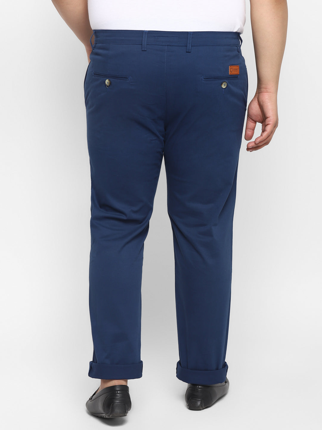 Plus Men's Royal Blue Cotton Regular Fit Casual Chinos Trousers Stretch