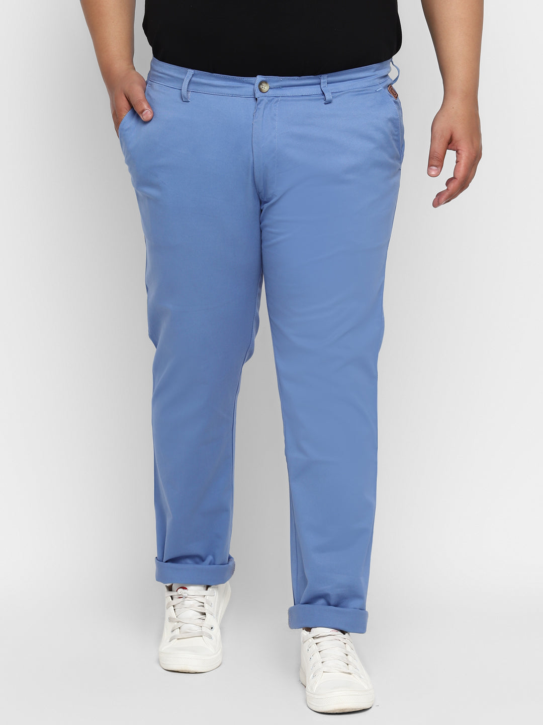 Plus Men's Sky Blue Cotton Regular Fit Casual Chino Pants Stretch