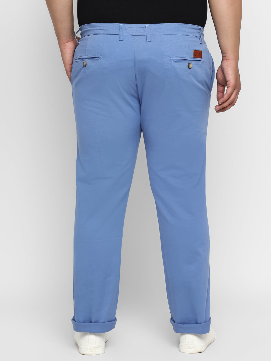 Plus Men's Sky Blue Cotton Regular Fit Casual Chino Pants Stretch