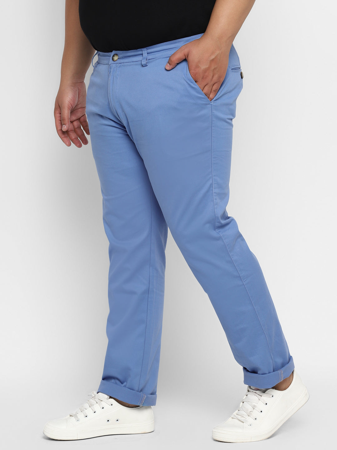 Plus Men's Sky Blue Cotton Regular Fit Casual Chino Pants Stretch