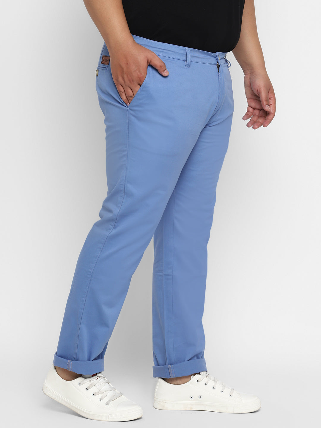 Plus Men's Sky Blue Cotton Regular Fit Casual Chino Pants Stretch