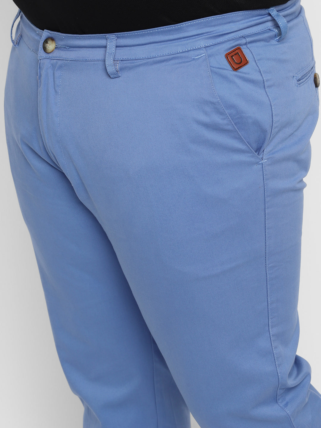 Plus Men's Sky Blue Cotton Regular Fit Casual Chino Pants Stretch
