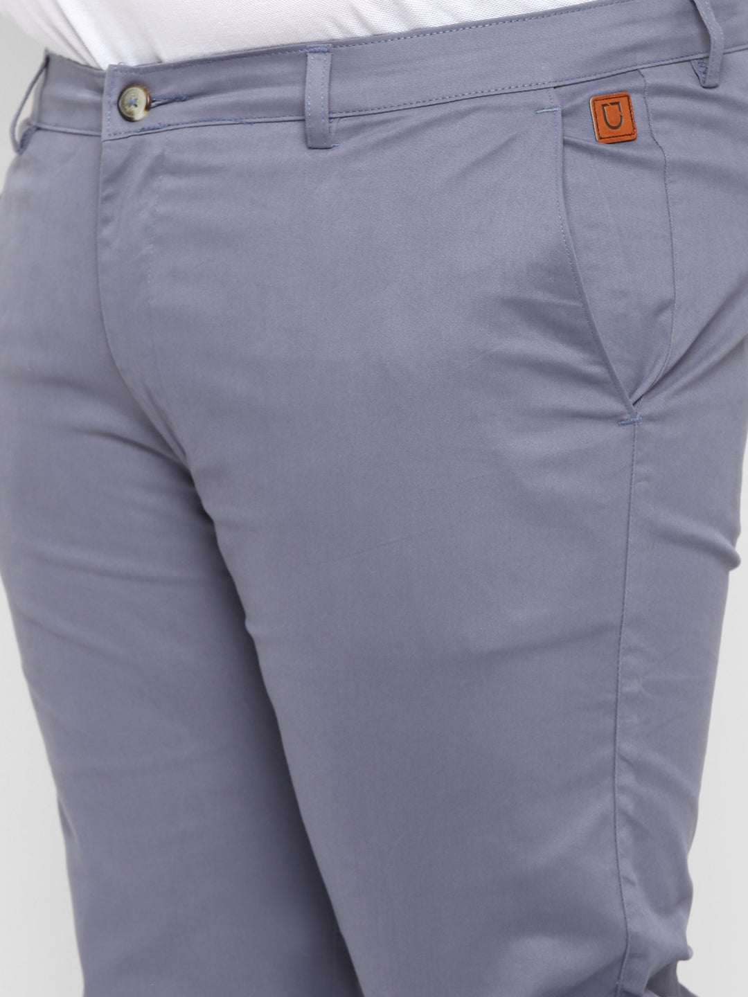 Plus Men's Steel Blue Cotton Regular Fit Casual Chinos Trousers Stretch