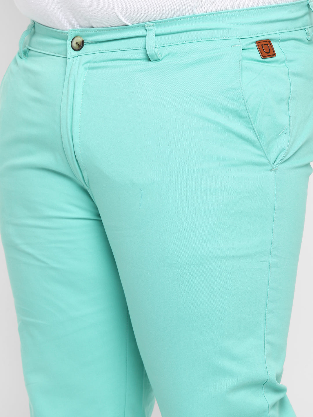 Plus Men's Teal Green Cotton Regular Fit Casual Chinos Trousers Stretch