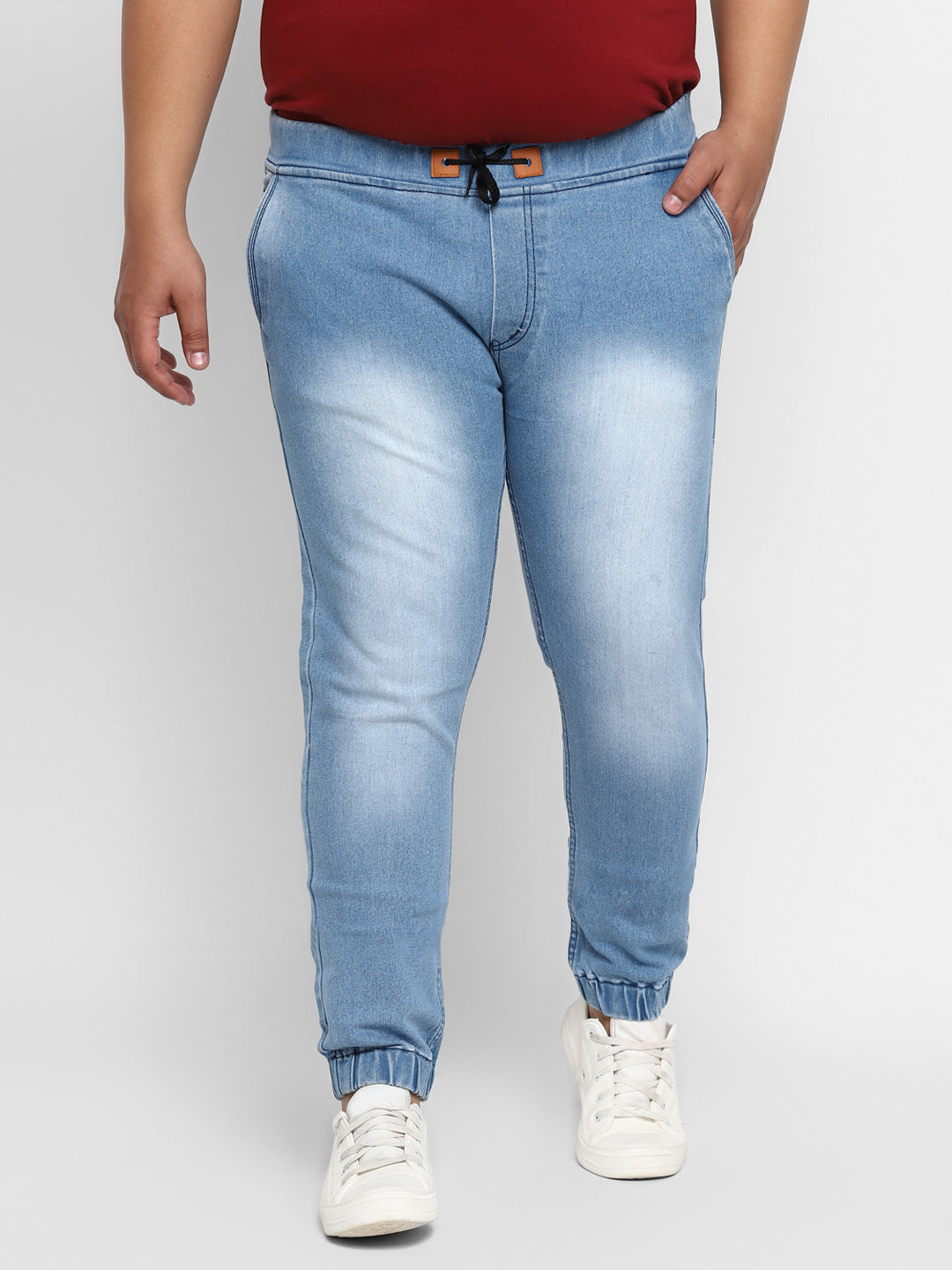 Plus Men's Light Blue Regular Fit Jogger Jeans Stretch