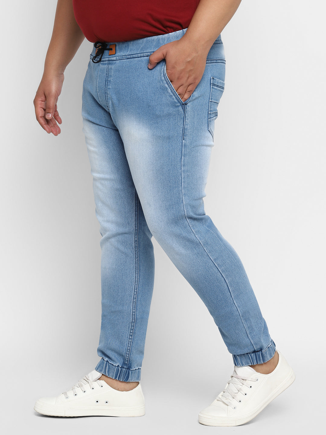 Plus Men's Light Blue Regular Fit Jogger Jeans Stretch