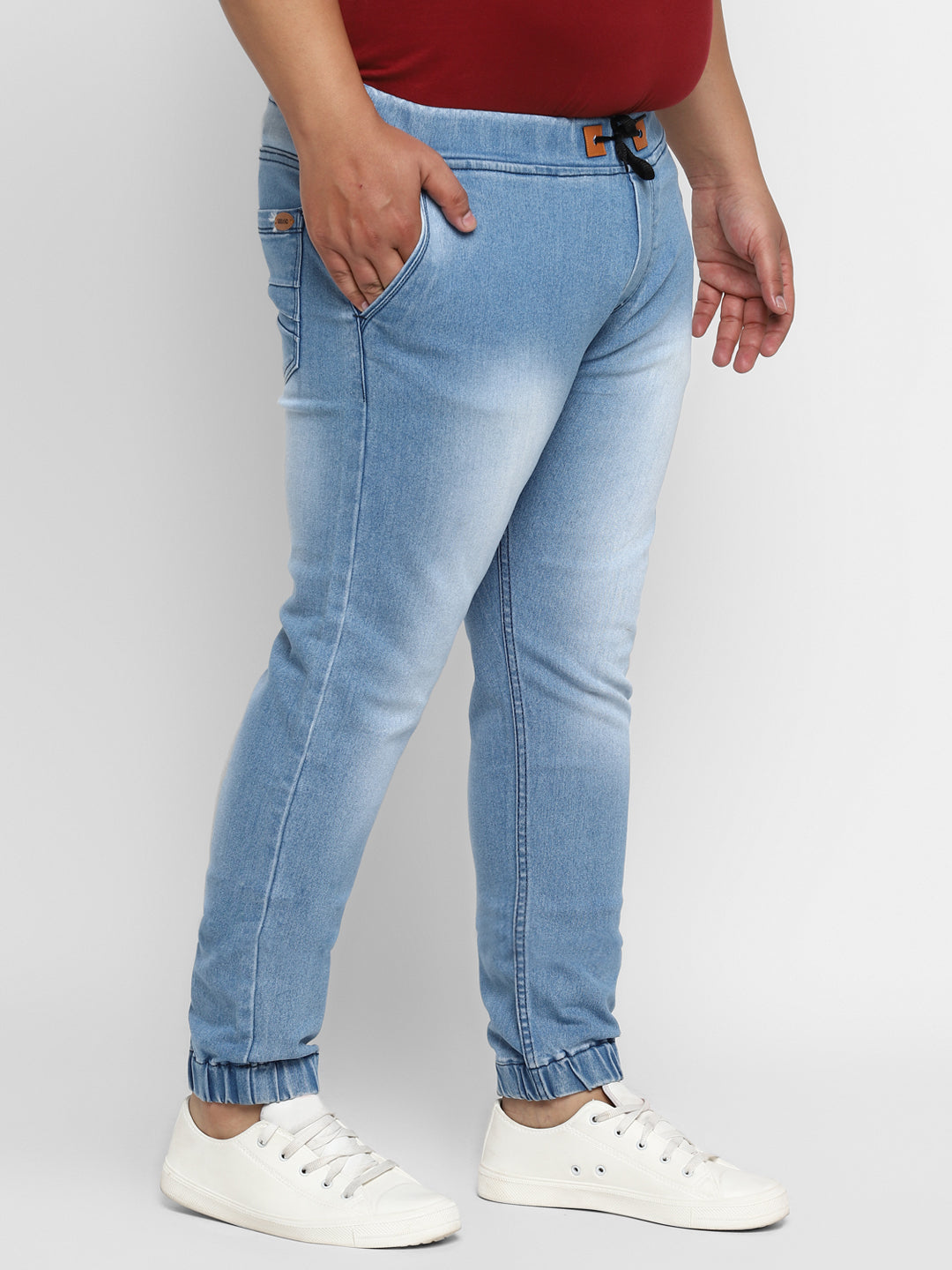 Plus Men's Light Blue Regular Fit Jogger Jeans Stretch