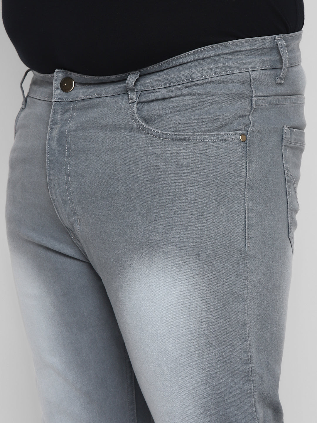 Plus Men's Light Grey Regular Fit Solid Jeans Stretchable