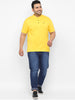 Plus Men's Mustard Solid Mandarin Collar Regular Fit Cotton T-Shirt