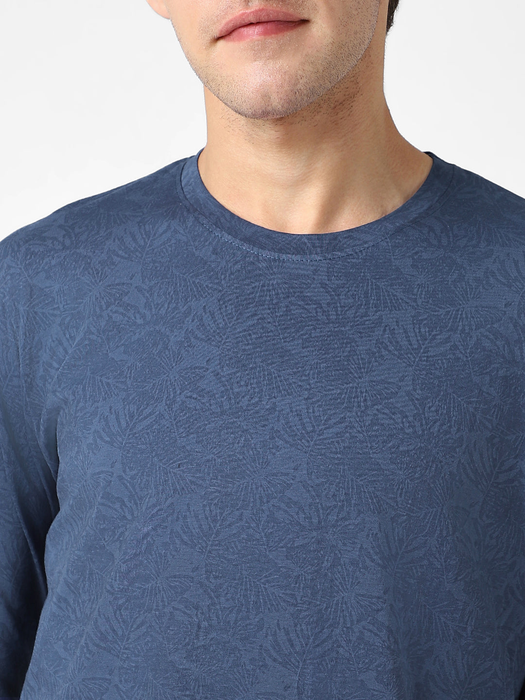 Men's Mood Indigo Printed Full Sleeve Slim Fit Cotton T-Shirt