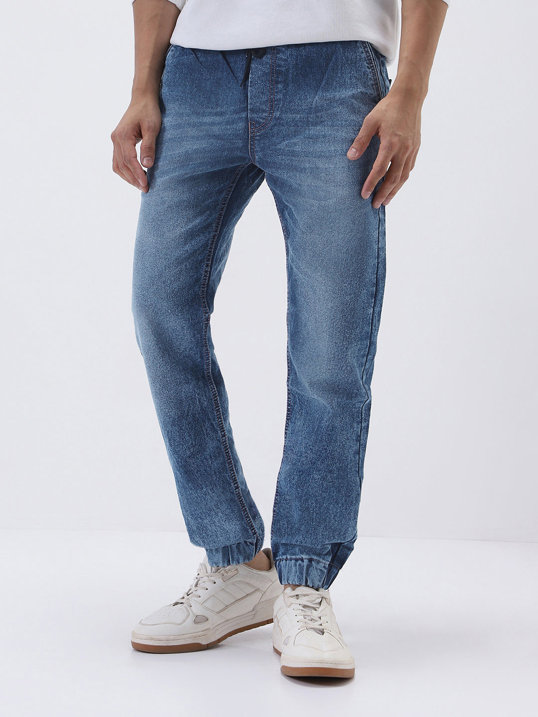 Men's Blue Washed Jogger Jeans Slim Fit Stretch