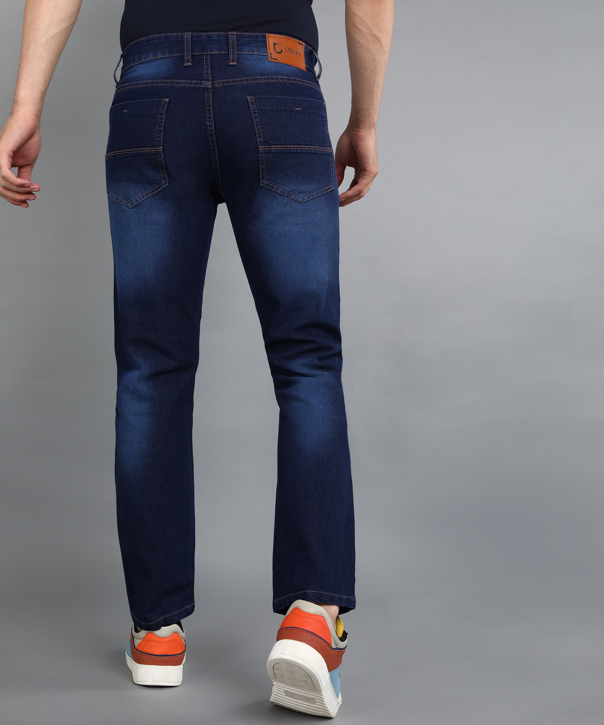 Men's Dark Blue Regular Fit Washed Jeans Stretchable