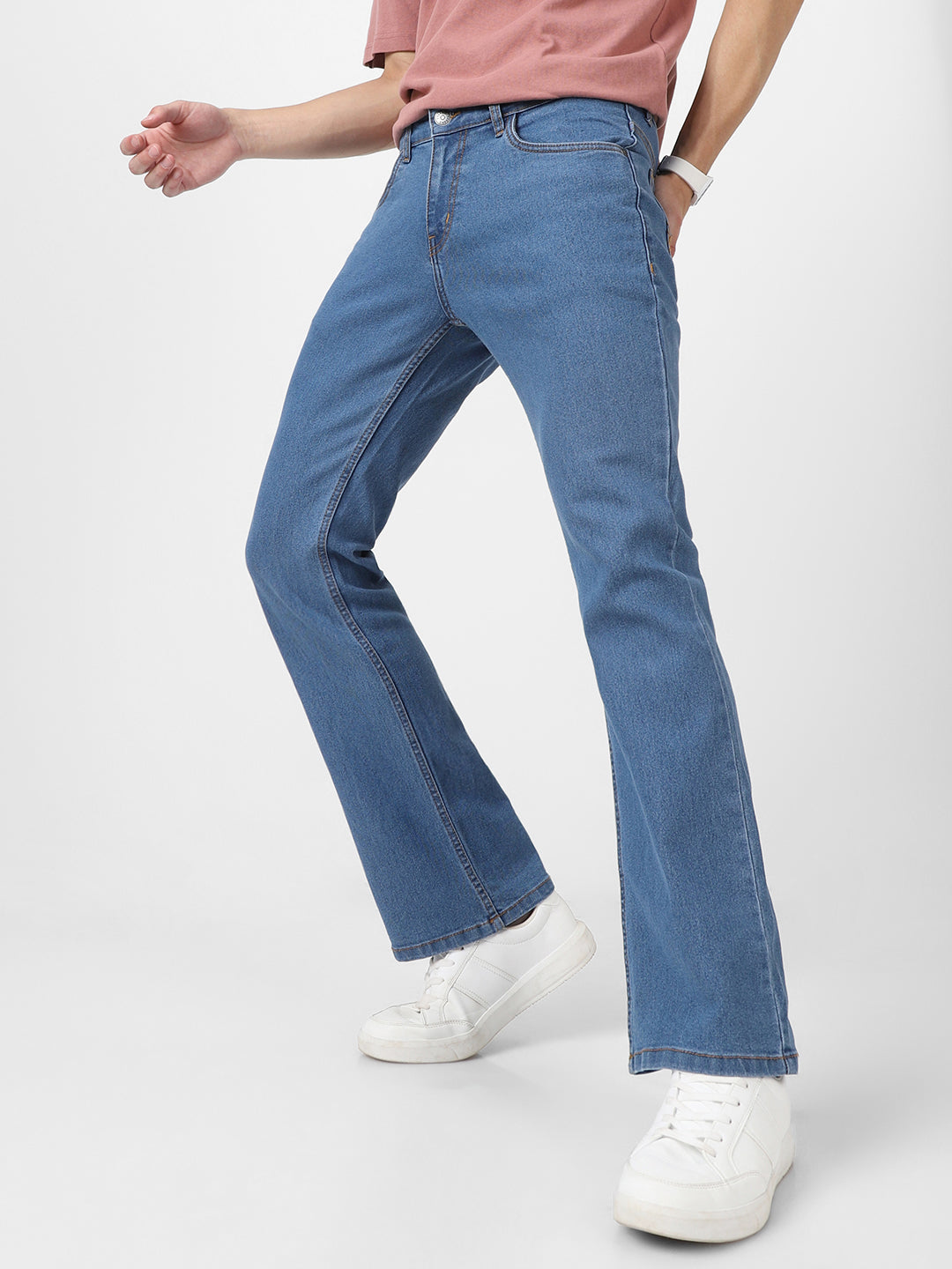 Men's Light Blue Washed Bootcut Jeans Stretchable