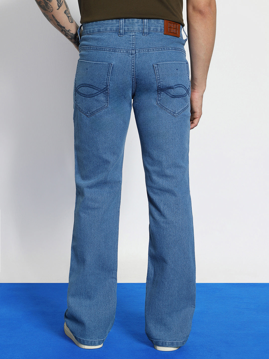 Men's Light Blue Washed Bootcut Jeans Stretchable