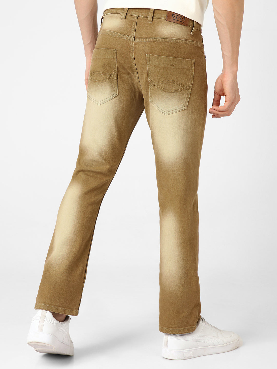 Men's Khaki Washed Bootcut Jeans Stretchable