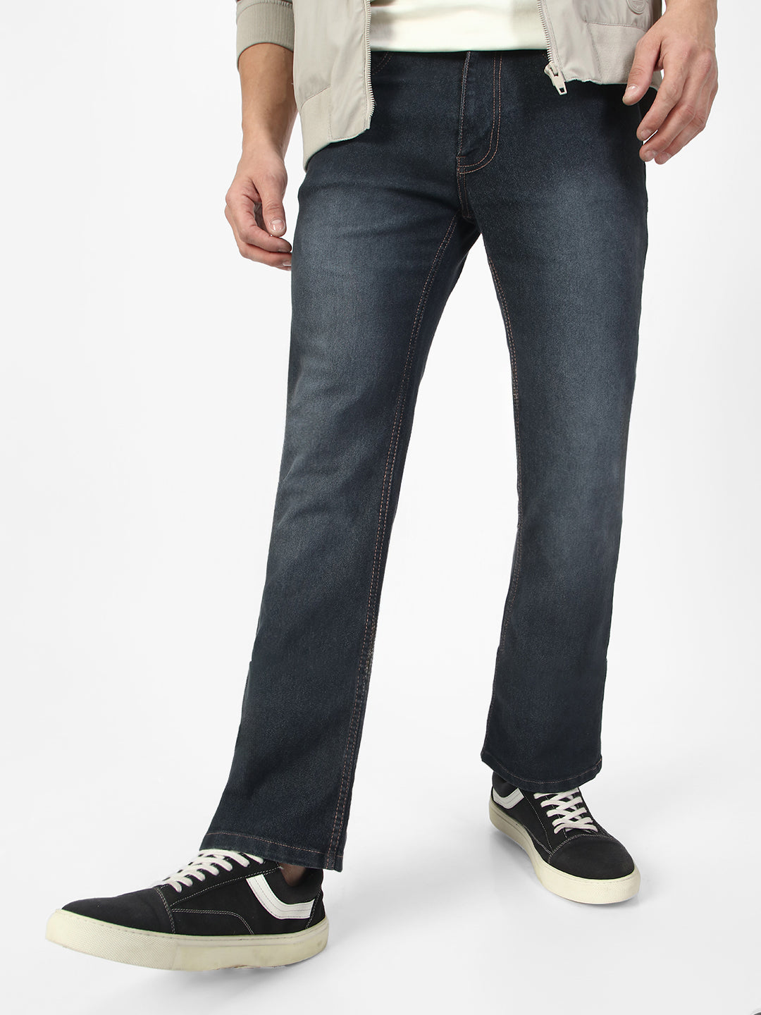 Men's Dark Grey Washed Bootcut Jeans Stretchable