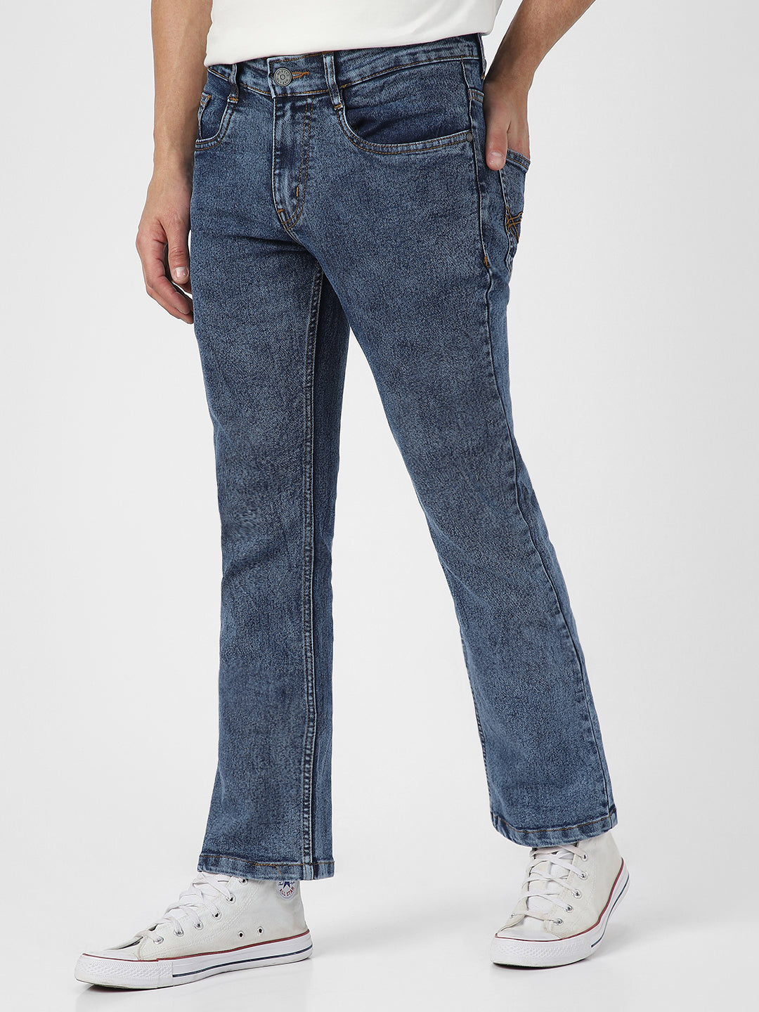 Men's Blue Washed Bootcut Jeans Stretchable