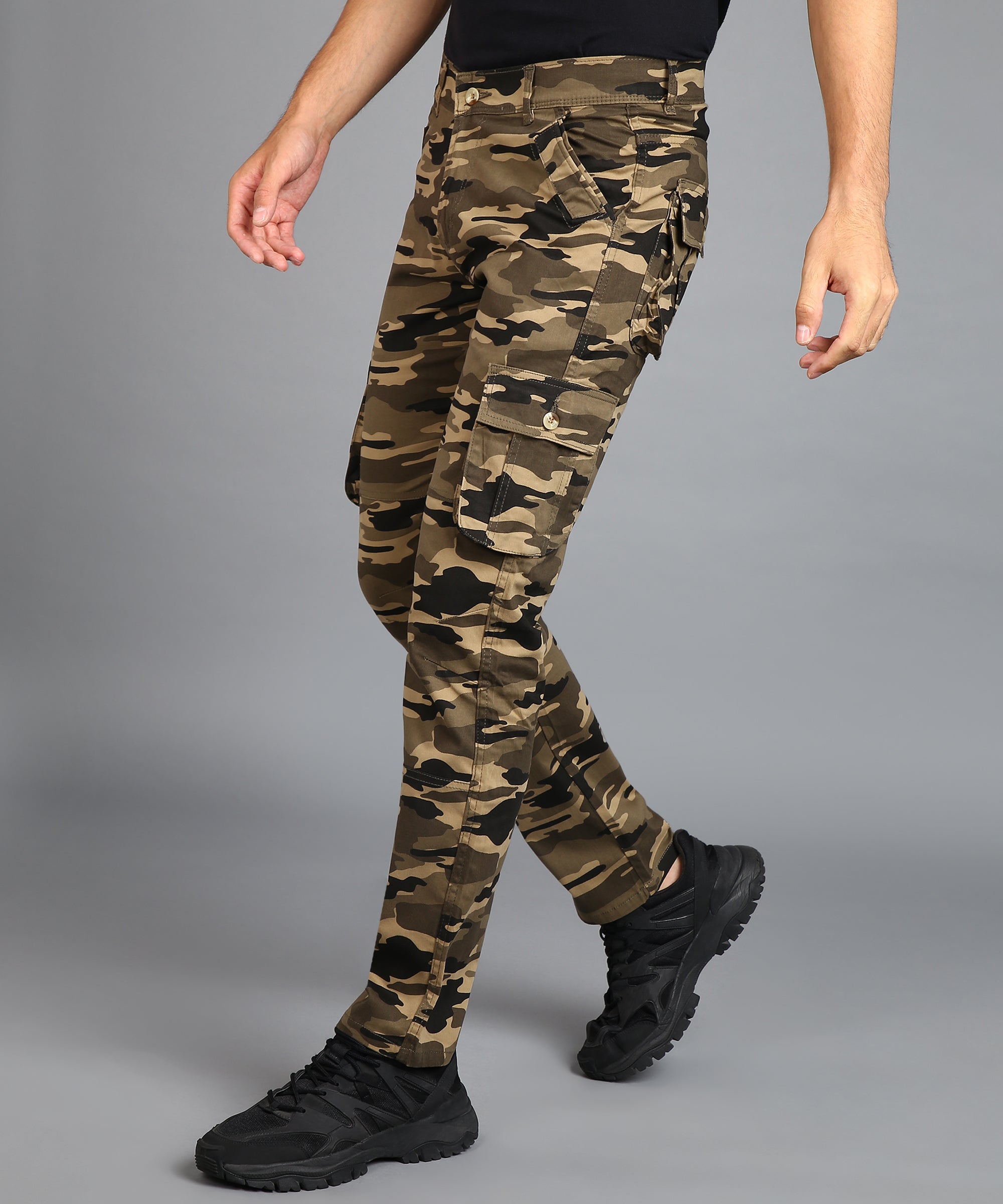 Men's Khaki Regular Fit Military Camouflage Cargo Chino Pant with 6 Pockets
