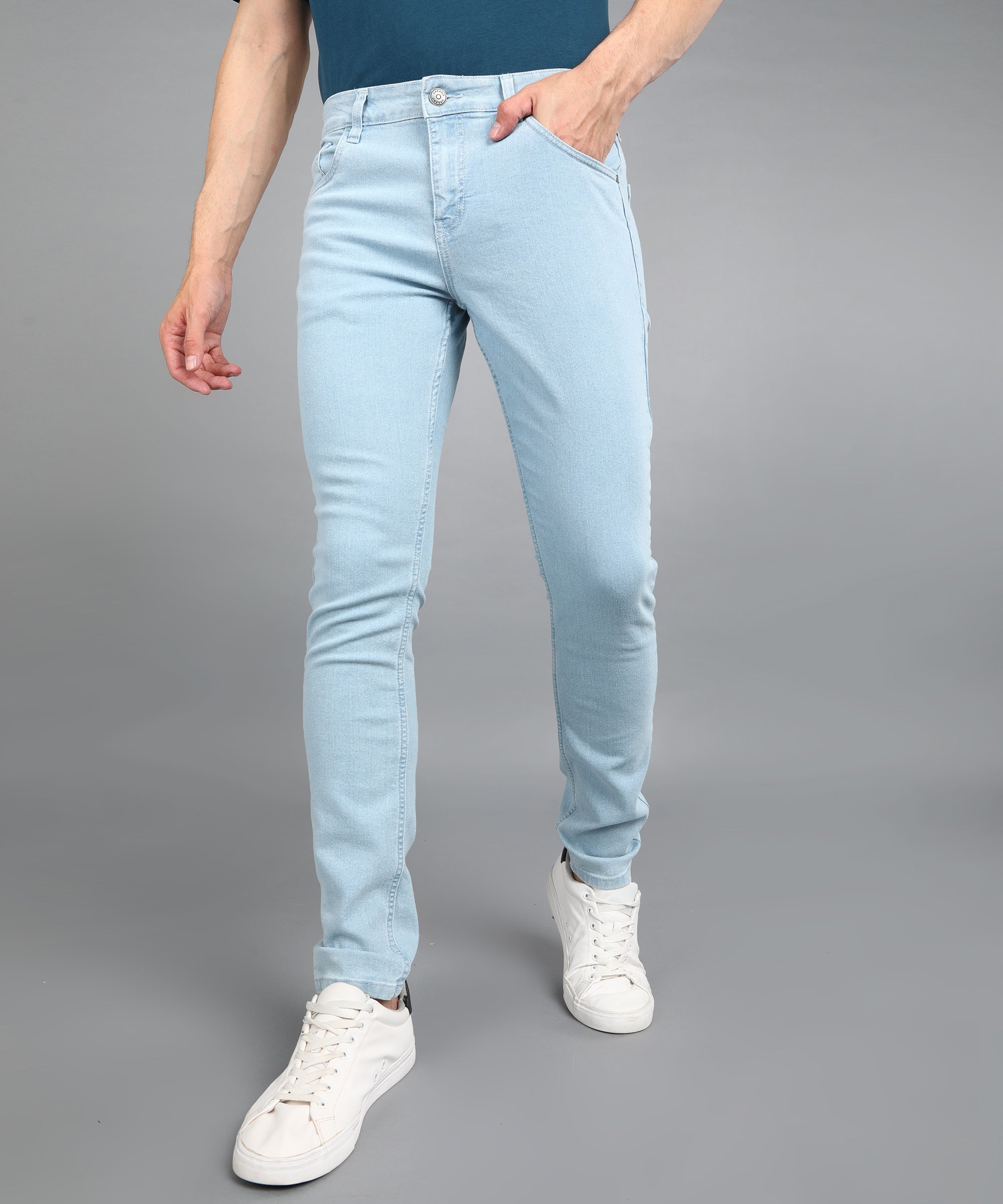 Men's Ice Blue Regular Fit Washed Jeans Stretchable