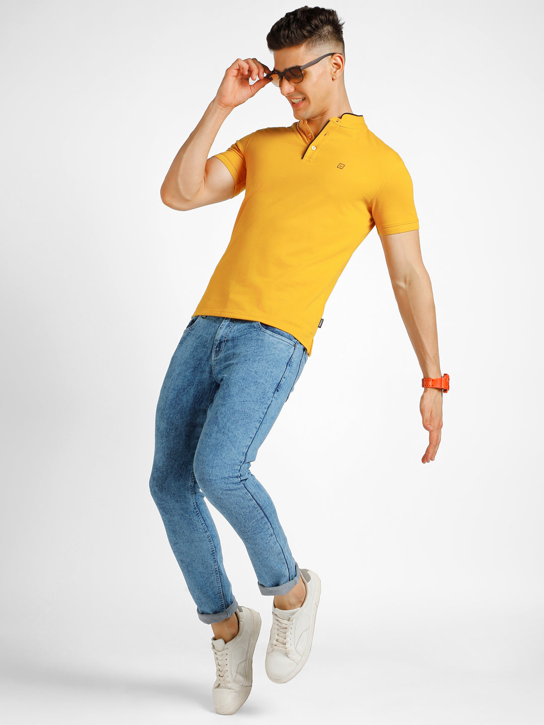 Men's Light Blue Regular Fit Washed Jeans Stretchable