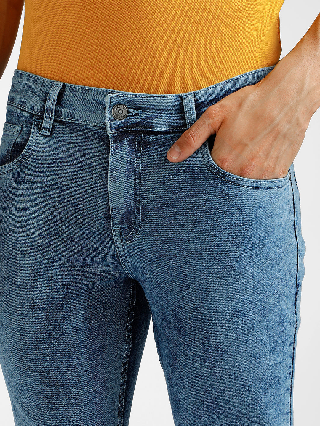 Men's Light Blue Regular Fit Washed Jeans Stretchable