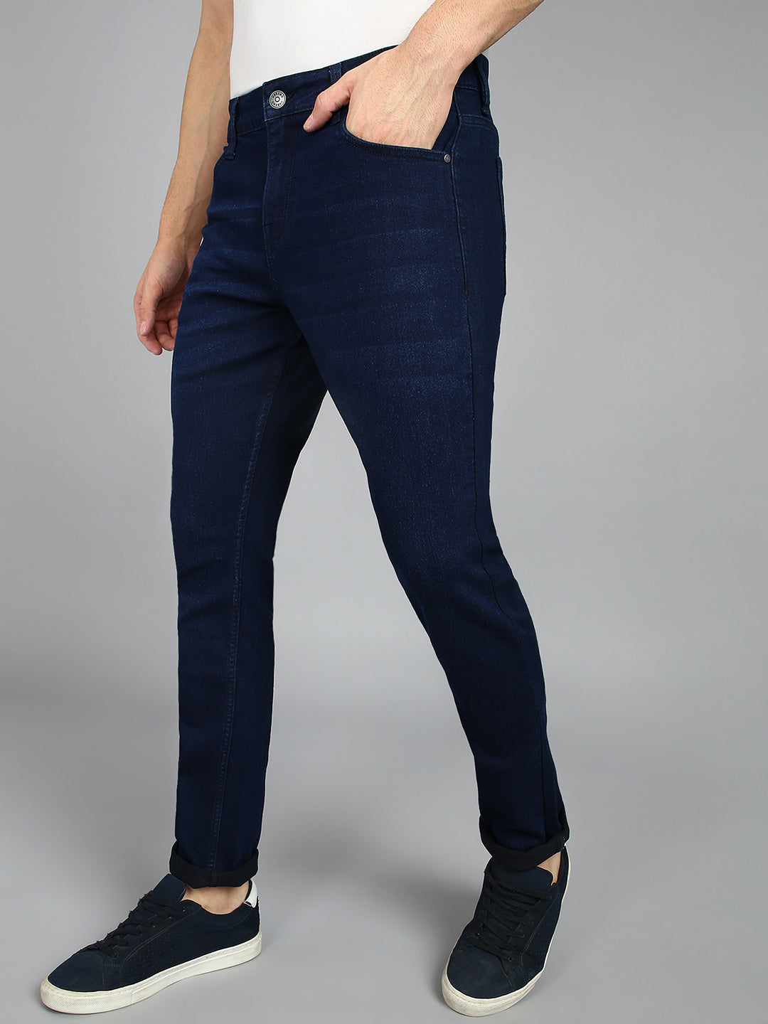 Men's Carbon Blue Regular Fit Washed Jeans Stretchable