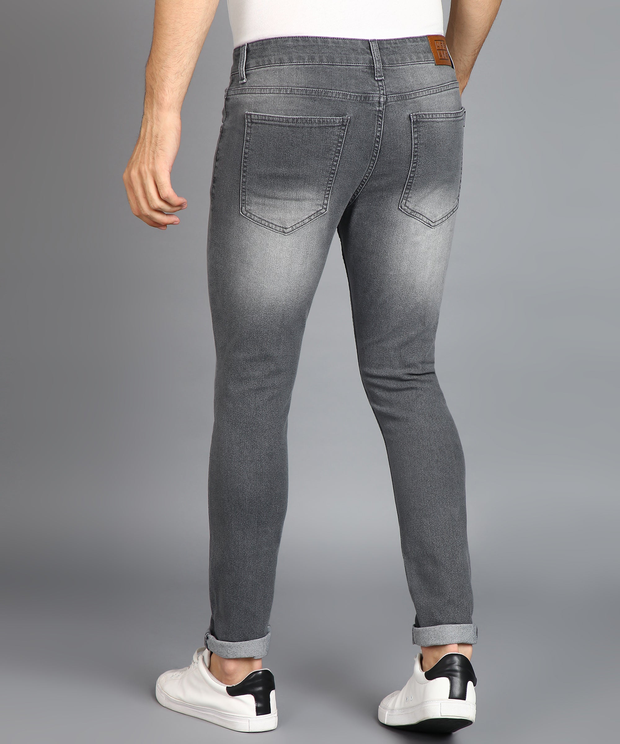 Men's Light Grey Regular Fit Washed Jeans Stretchable