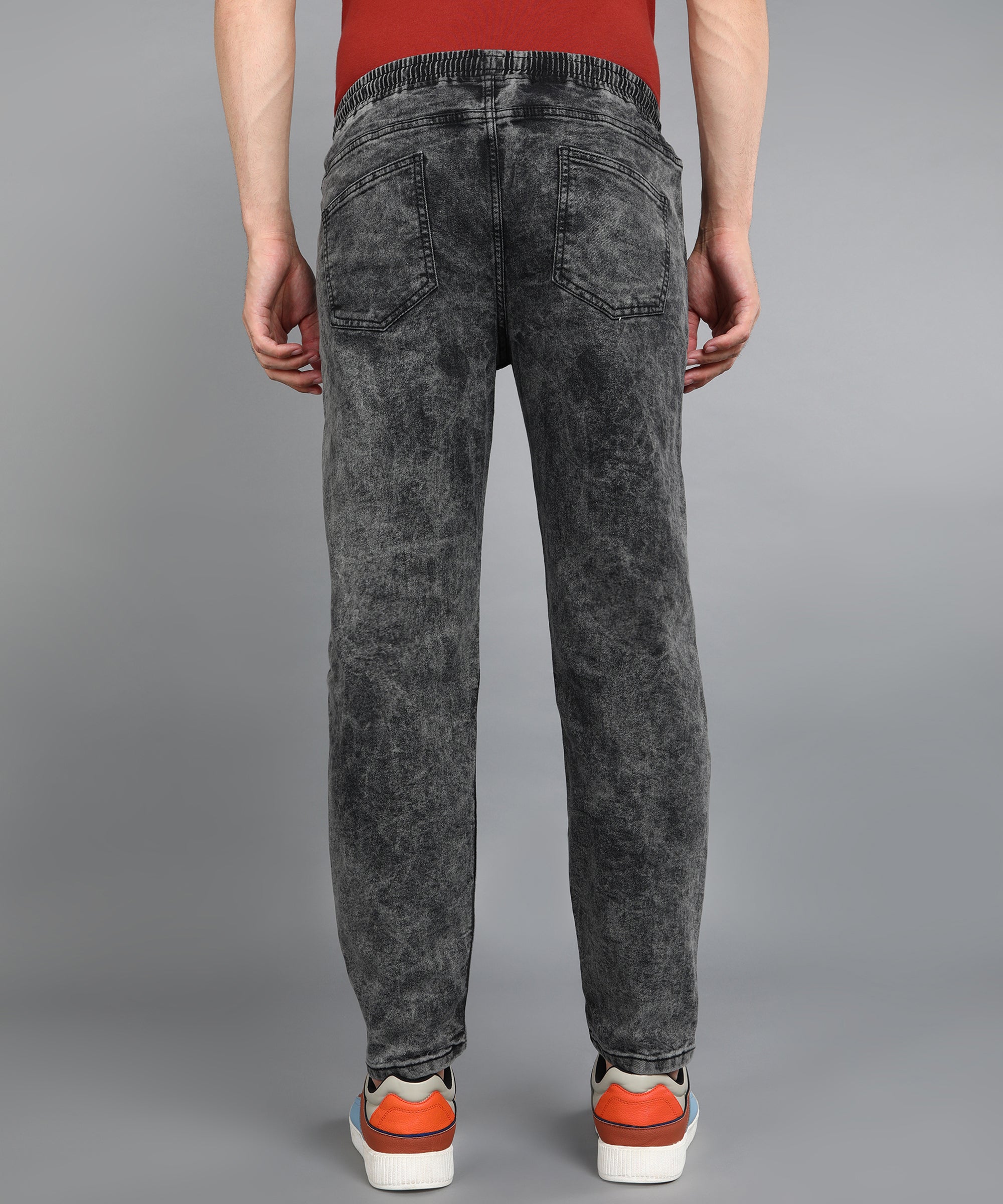 Men's Dark Grey Regular Fit Washed Jogger Jeans Stretchable