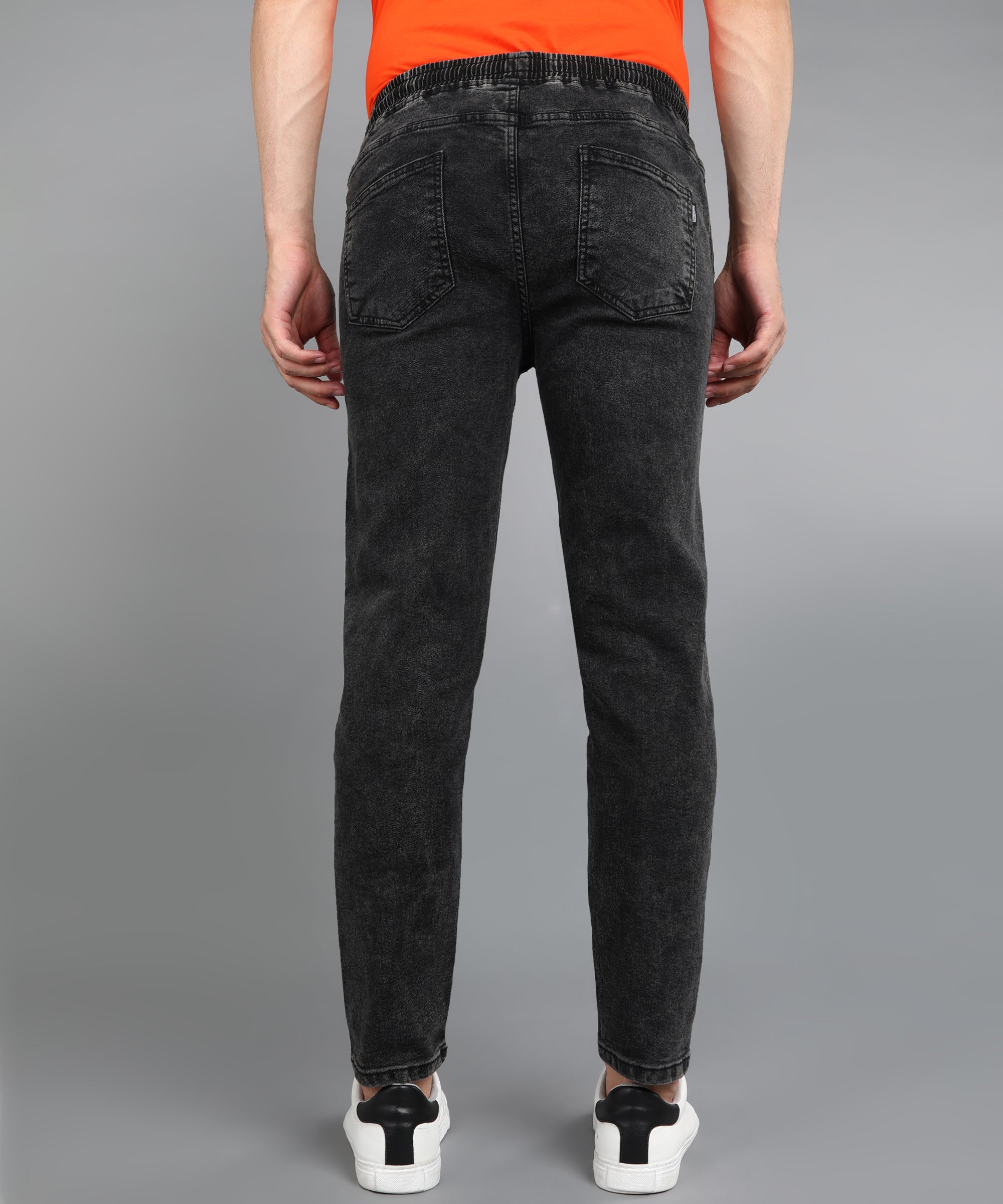 Men's Charcoal Black Regular Fit Washed Jogger Jeans Stretchable