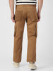 Men's Dark Khaki Regular Fit Solid Cargo Chino Pant with 6 Pockets